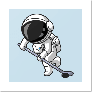 Cute Astronaut Playing Hockey Cartoon Posters and Art